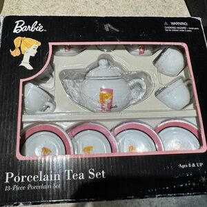 Vintage Barbie 2001 Barbie Miniature Porcelain China Tea Set 13 Piece Schylling